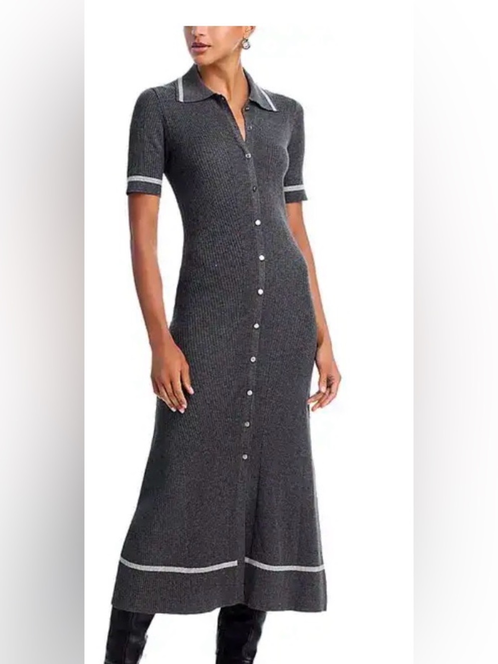NWT Rag & Bone Ribbed Kassy Tipped Midi Polo Dress in Charcoal size S